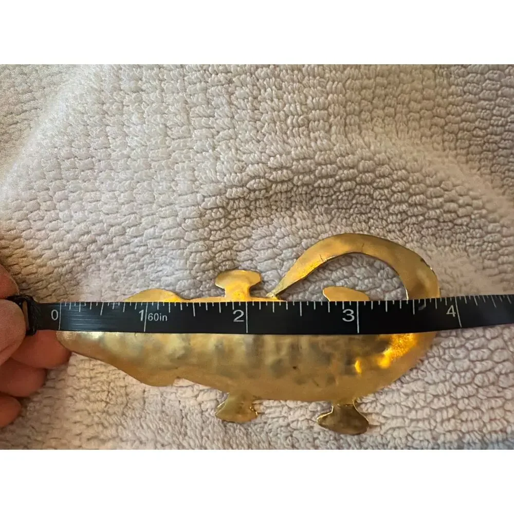 Vintage Hand Hammered Brass Crocodile Brooch Pin Large 4